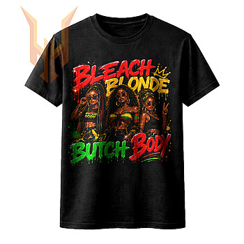 A vibrant 90s style graphic design featuring stylish figures for your ultimate bleach blonde butch body png creative project.