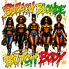 A vibrant 90s bootleg style t-shirt design featuring stylish women for your next bleach blonde butch body png creative project.