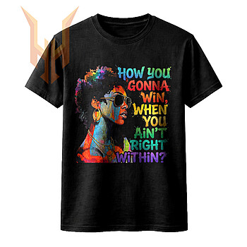 A vibrant watercolor illustration of a beautiful Black woman wearing sunglasses, featuring the powerful quote for this how you gonna win png design.