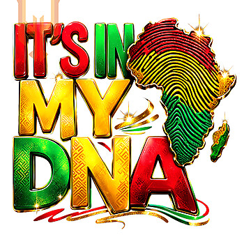 A vibrant 3D typography design featuring a fingerprint map of Africa, beautifully captured in this its in my dna png file.