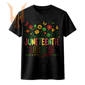 A colorful floral design with bold text for the ultimate juneteenth 1865 png download, perfect for shirts and festive apparel.