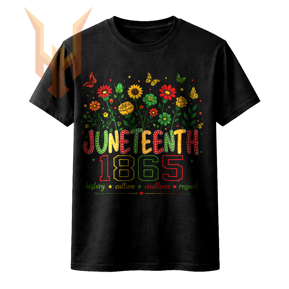 A colorful floral design with bold text for the ultimate juneteenth 1865 png download, perfect for shirts and festive apparel.