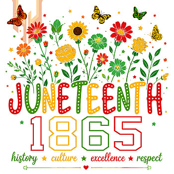 A colorful floral design with bold text for the ultimate juneteenth 1865 png download, perfect for shirts and festive apparel.