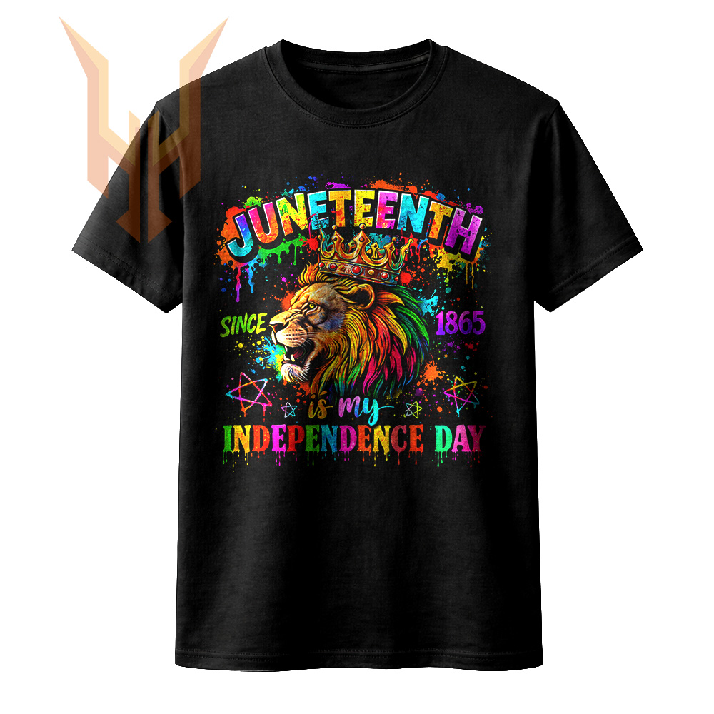 A stunning paint splatter graphic featuring a crowned king and continent map, making it the perfect juneteenth african lion png for POD.