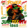 Vibrant juneteenth black queen png illustration celebrating 1865 freedom, strength, and African American cultural heritage.
