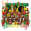 A stunning 3D graphic of three beautiful Black women surrounded by tropical flowers in this vibrant juneteenth freedom day png design.