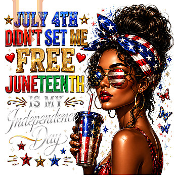 A glamorous Afrocentric illustration of a black woman holding a tumbler, perfect for your juneteenth independence day png projects celebrating true freedom.