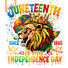 A vibrant paint splatter design featuring a crowned king lion and African continent map, representing the perfect juneteenth lion independence day png digital file for POD.