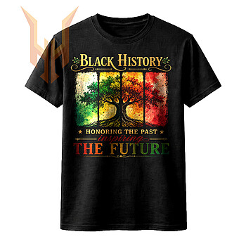 A beautifully distressed four-panel illustration of a rooted tree in Pan-African colors, highlighting this vintage black history tree png design.