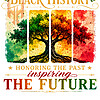 A beautifully distressed four-panel illustration of a rooted tree in Pan-African colors, highlighting this vintage black history tree png design.