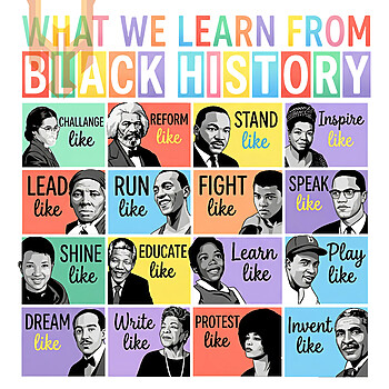 A vibrant 90s grid t-shirt design featuring the quote what we learn from black history for the ultimate vintage black leaders png download.