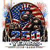 A highly detailed, muscular patriotic beast wearing an Uncle Sam hat and flag sunglasses celebrating with fireworks in this 250 years 1776 2026 gorilla png design.