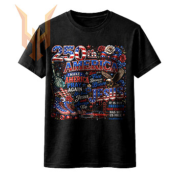 A vintage patriotic collage featuring an eagle, a classic car, and scripture in this 250th america jesus png design.