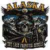 A gritty alaska skull biker png design featuring a skeletal rider, eagle, and snowy peaks for bold custom apparel.