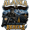 A gritty alaska skull biker png design featuring a skeletal rider, soaring eagle, and snowy peaks for bold custom apparel.