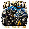 A gritty alaska skull biker png design showing a skeletal rider, eagle, and snowy peaks for bold custom apparel.