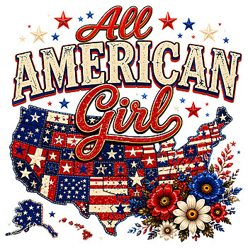 A vintage floral patchwork design featuring the United States map, perfect for your all american girl map png sublimation projects.