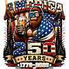 A hilarious vintage graphic of a patriotic sasquatch holding a drink for the america 250 bigfoot beer png design.