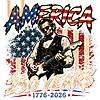 An epic, high-resolution distressed graphic of Abraham Lincoln playing an electric guitar, featuring the america 250 years png design for print on demand.