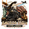A nostalgic and gritty illustration of a patriotic steam train and soaring eagle for the america 250th 1776-2026 png graphic.