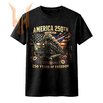A detailed vintage illustration of a locomotive, eagle, and Statue of Liberty, perfect for the america 250th freedom train png collection.