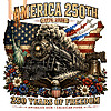A detailed vintage illustration of a locomotive, eagle, and Statue of Liberty, perfect for the america 250th freedom train png collection.
