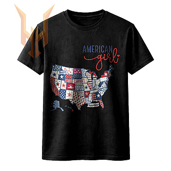 A beautiful patchwork design featuring the United States with empowering words, perfect for your american girl usa map png sublimation projects.