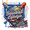 A dynamic dripping sports graphic featuring crossed bats, a sneaker, and a split flag design, ideal for creators needing a baseball lifestyle camo png.