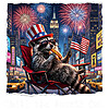 A hyper-realistic graphic of a cool raccoon lounging in a camp chair eating a hot dog in the city, highlighting the chill the fourth out raccoon png design.