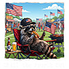 A hyper-realistic illustration of a trash panda eating a hot dog at a summer festival, featuring the chill the fourth out raccoon png design.