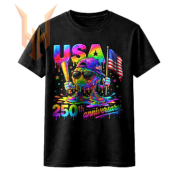 A vibrant neon melting sports mascot holding a bat and flag, perfect for the colorful usa 250th baseball png collection.