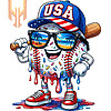 A cool and patriotic melting sports character wearing sunglasses and a USA cap, featured in this vibrant dripping usa baseball png design.