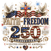 A glittering jeweled cross with white doves and American flags in this faith freedom 250 anniversary png design.
