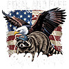 A distressed vintage illustration showing a bald eagle and a raccoon in sunglasses over an American flag, representing the ultimate feral and free 250 years png.