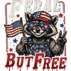 A vintage distressed illustration of a patriotic trash panda throwing a peace sign, highlighting the feral but free raccoon png design.