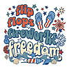 A groovy retro summer design with American flag sandals and beach waves, representing the ultimate flip flops fireworks freedom png.