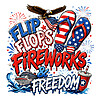 A vivid summer illustration of a cruise ship, bald eagle, and patriotic gear representing the perfect flip flops fireworks freedom png.