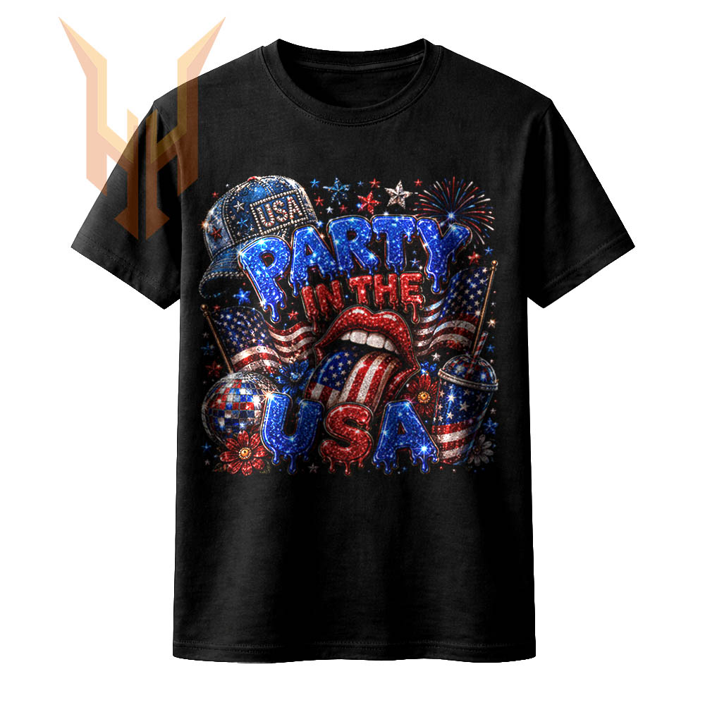 A dazzling design featuring dripping text and a disco ball, perfect for your glitter party in the usa png sublimation projects.