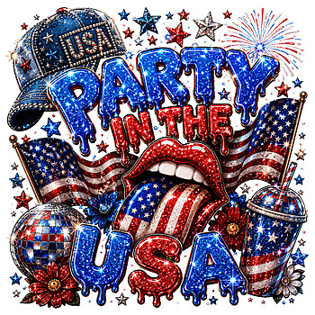 A dazzling design featuring dripping text and a disco ball, perfect for your glitter party in the usa png sublimation projects.