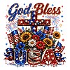 A sparkling floral arrangement with American flags and a star-spangled cross in this god bless usa cross png design.