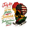A vintage distressed graphic showing a Black woman's profile, a Pan-African map, broken chains, and the quote july 4th didnt set me free silhouette png
