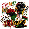 A powerful grunge design featuring a raised fist breaking chains, an Africa map, and the juneteenth 161 years fist png graphic celebrating 1865 to 2026