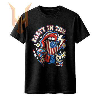 A retro rock and roll design featuring an American flag tongue and disco elements, representing the ultimate party in the usa lips png.