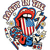 A retro rock and roll design featuring an American flag tongue and disco elements, representing the ultimate party in the usa lips png.