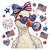 A glamorous faux diamond painting illustration of a sassy bird blowing a bubble, representing the ultimate patriotic bling goose png.