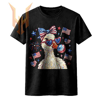 A glamorous faux diamond painting illustration of a sassy bird blowing a bubble, representing the ultimate patriotic bling goose png.
