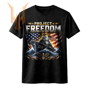 A cinematic and highly detailed project freedom 1776 ship png featuring a powerful naval destroyer, soaring bald eagle, and distressed American flag.