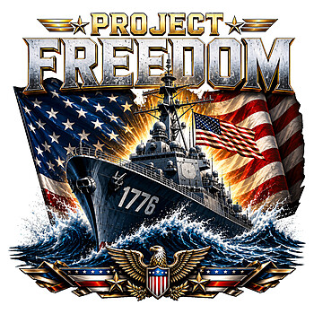 A cinematic and highly detailed project freedom 1776 ship png featuring a powerful naval destroyer, soaring bald eagle, and distressed American flag.