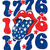 A distressed rock and roll graphic featuring a star-spangled tongue and groovy text, perfect for your retro 1776 patriotic lips png sublimation projects.