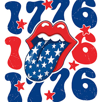 A distressed rock and roll graphic featuring a star-spangled tongue and groovy text, perfect for your retro 1776 patriotic lips png sublimation projects.